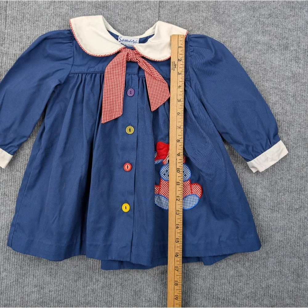 Vintage Samara Dress Girls 2T Toddler Retro Peter Pan Collar Puff Sleeve Preppy
